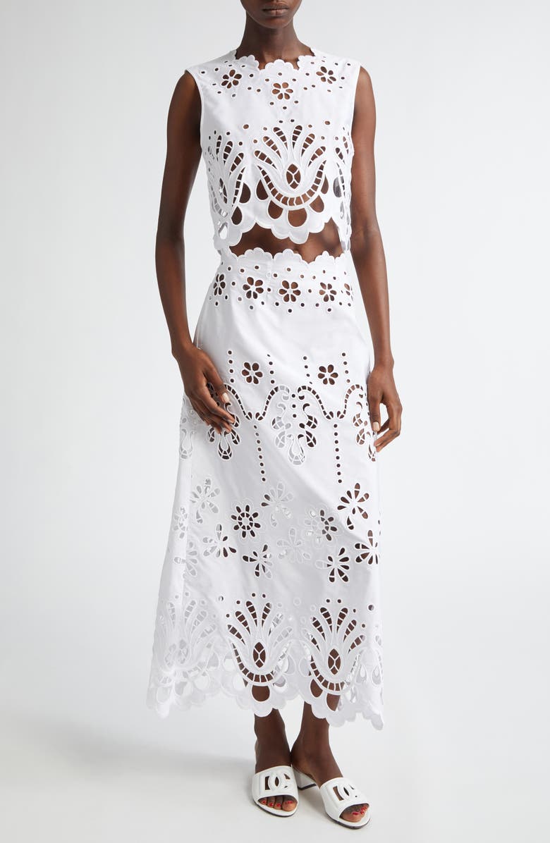 Dolce&Gabbana Embroidered Eyelet Crop Top, Alternate, color, Bianco Ottico