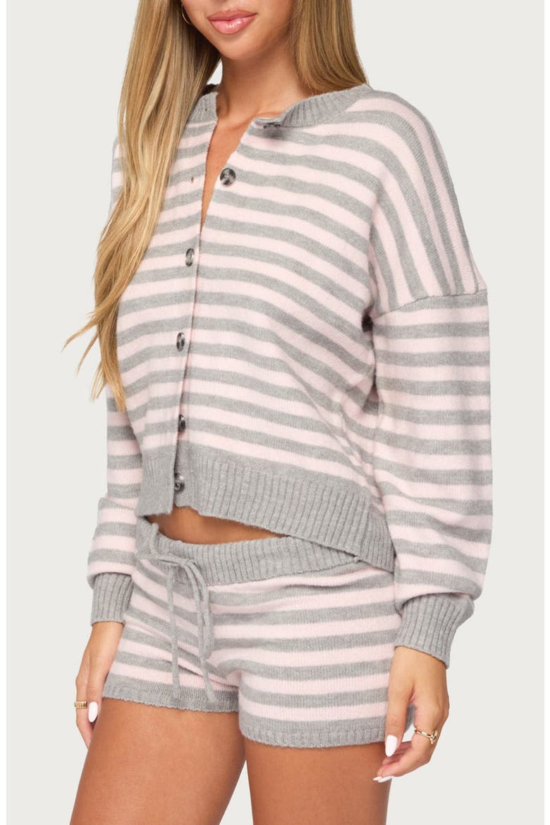 Abra Striped Cardigan, Alternate, color, LIGHT-GRAY-MELANGE-AND-PINK