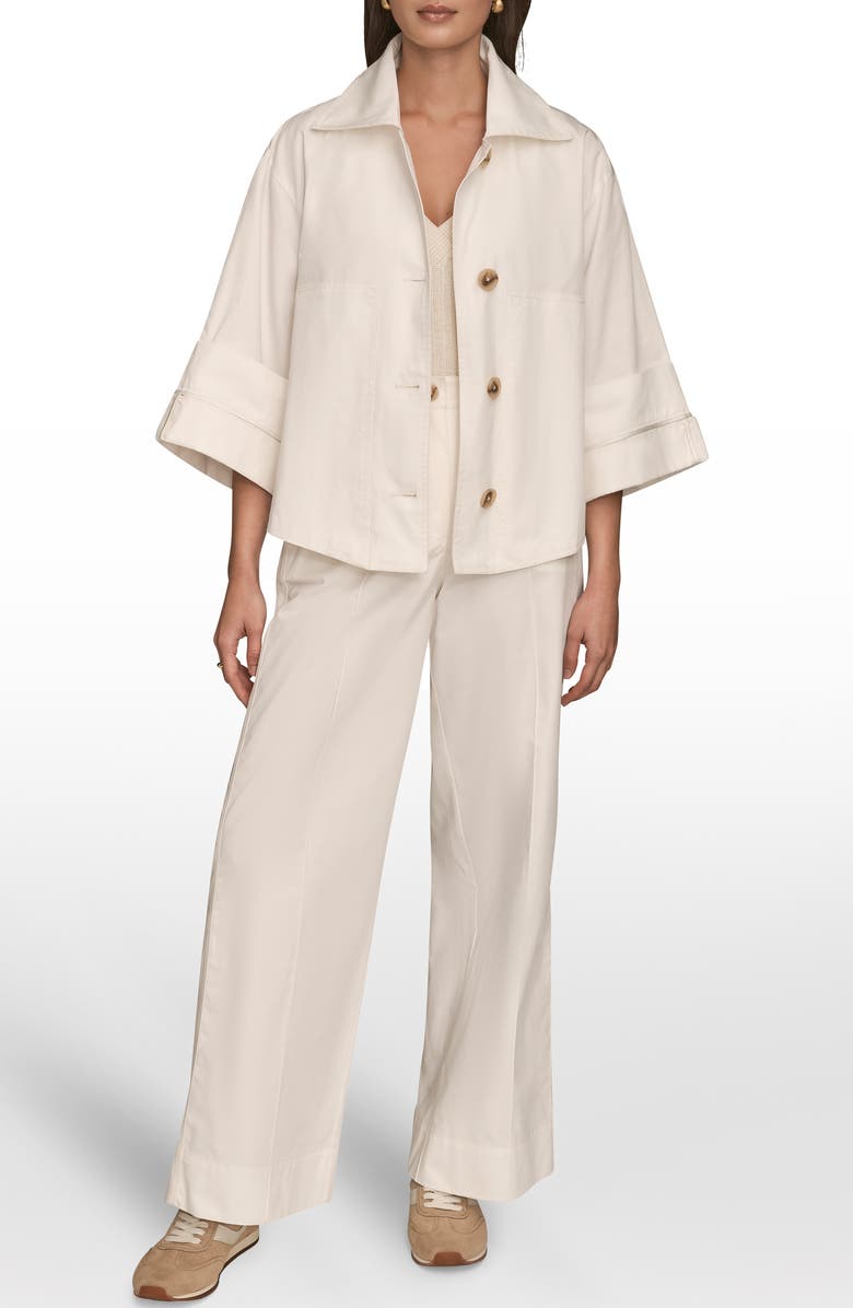 Donna Karan New York Button Front Cotton Twill Jacket, Alternate, color, Cream