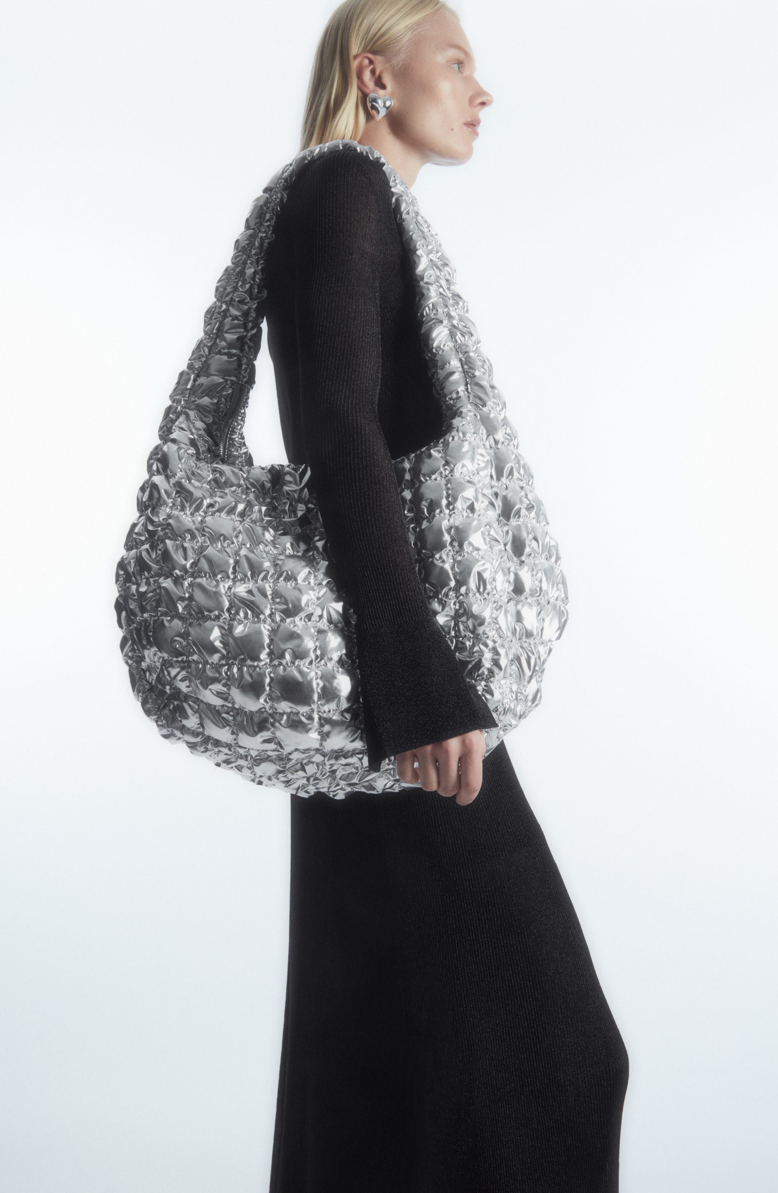 COS Oversize Metallic Quilted Shoulder Bag, Alternate, color, 
