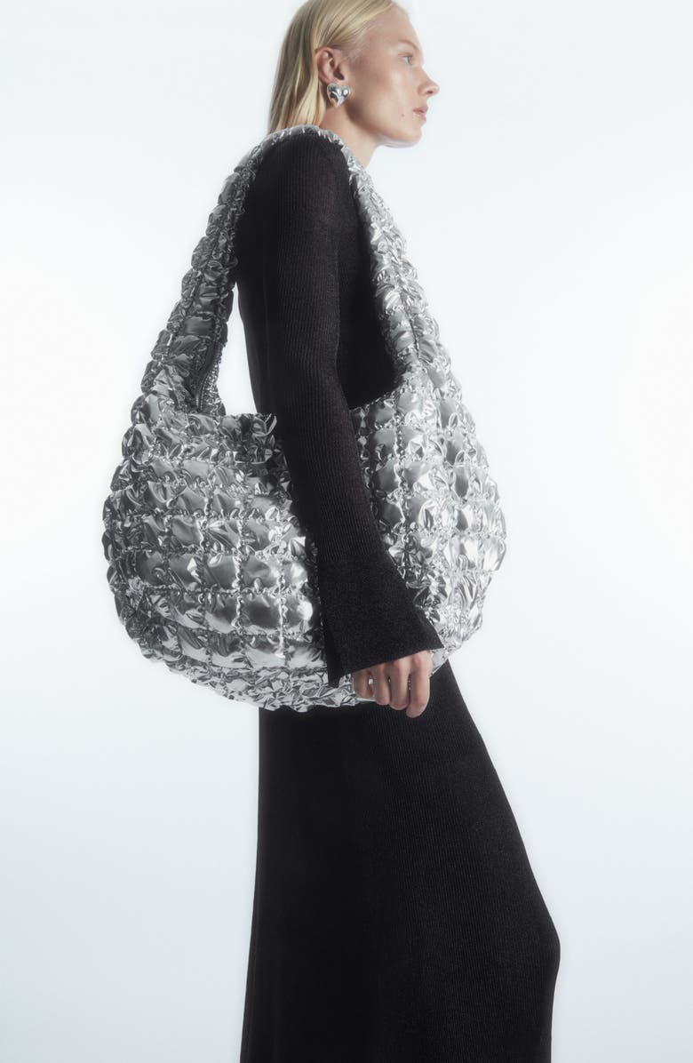 COS Oversize Metallic Quilted Shoulder Bag, Alternate, color,