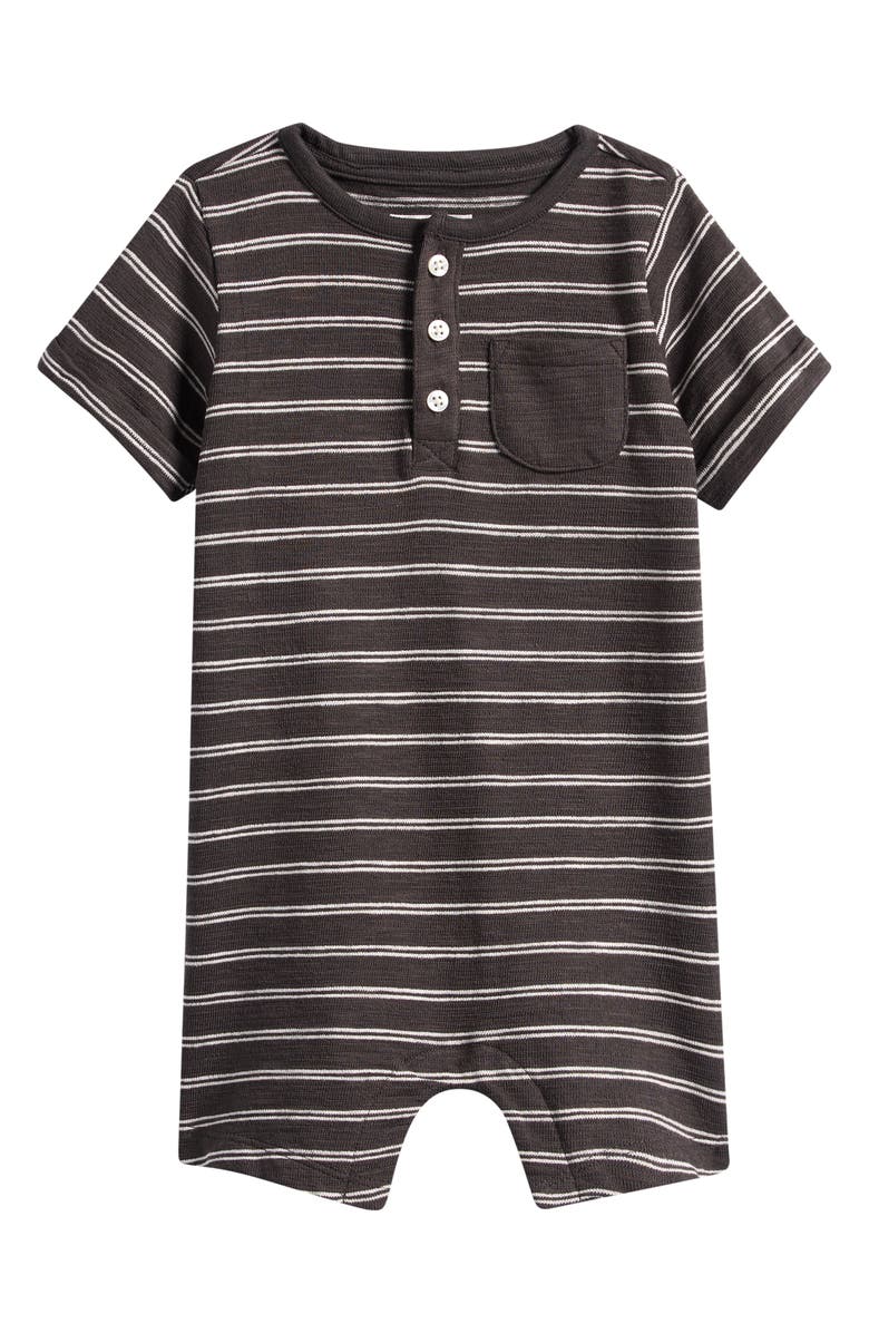 Little Planet Henley Romper, Main, color, Grey Striped