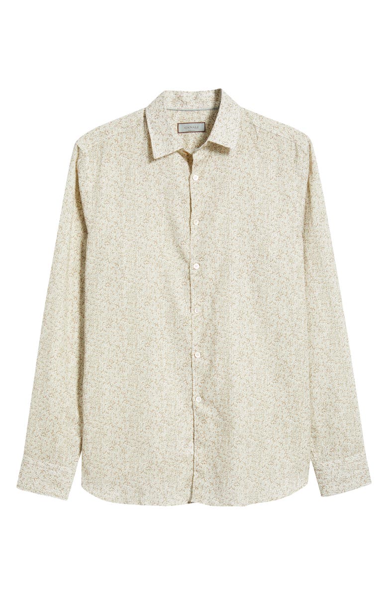 Canali Button-Up Linen & Cotton Top, Main, color, Brown
