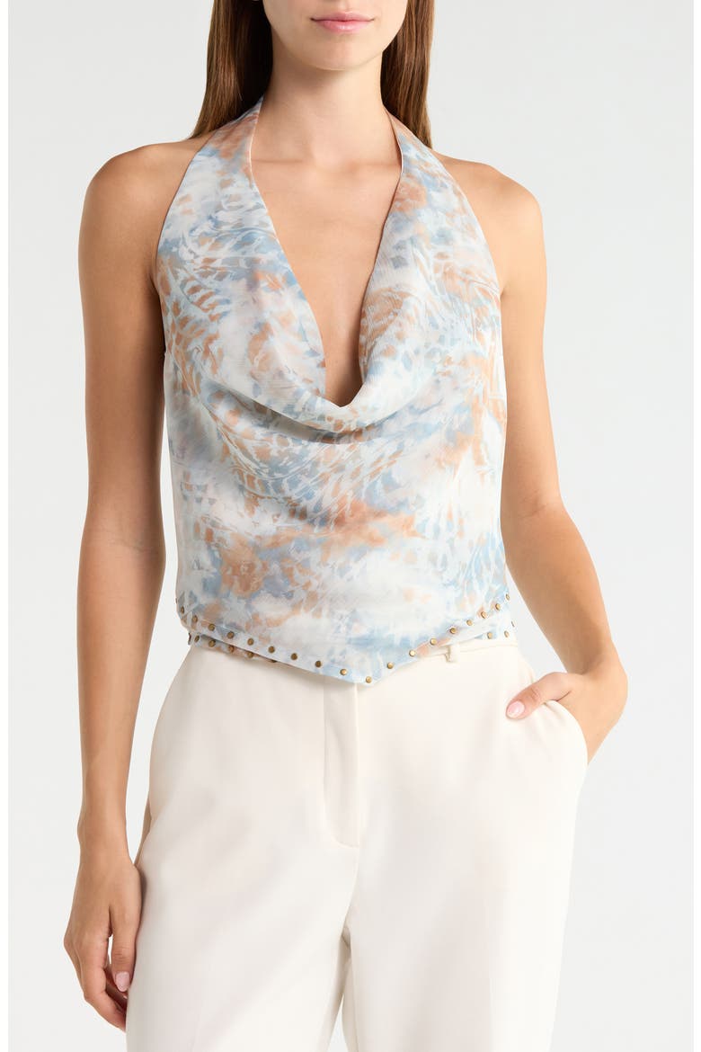 Stud Trim Cowl Neck Chiffon Top, Alternate, color, BLUE SWIRL