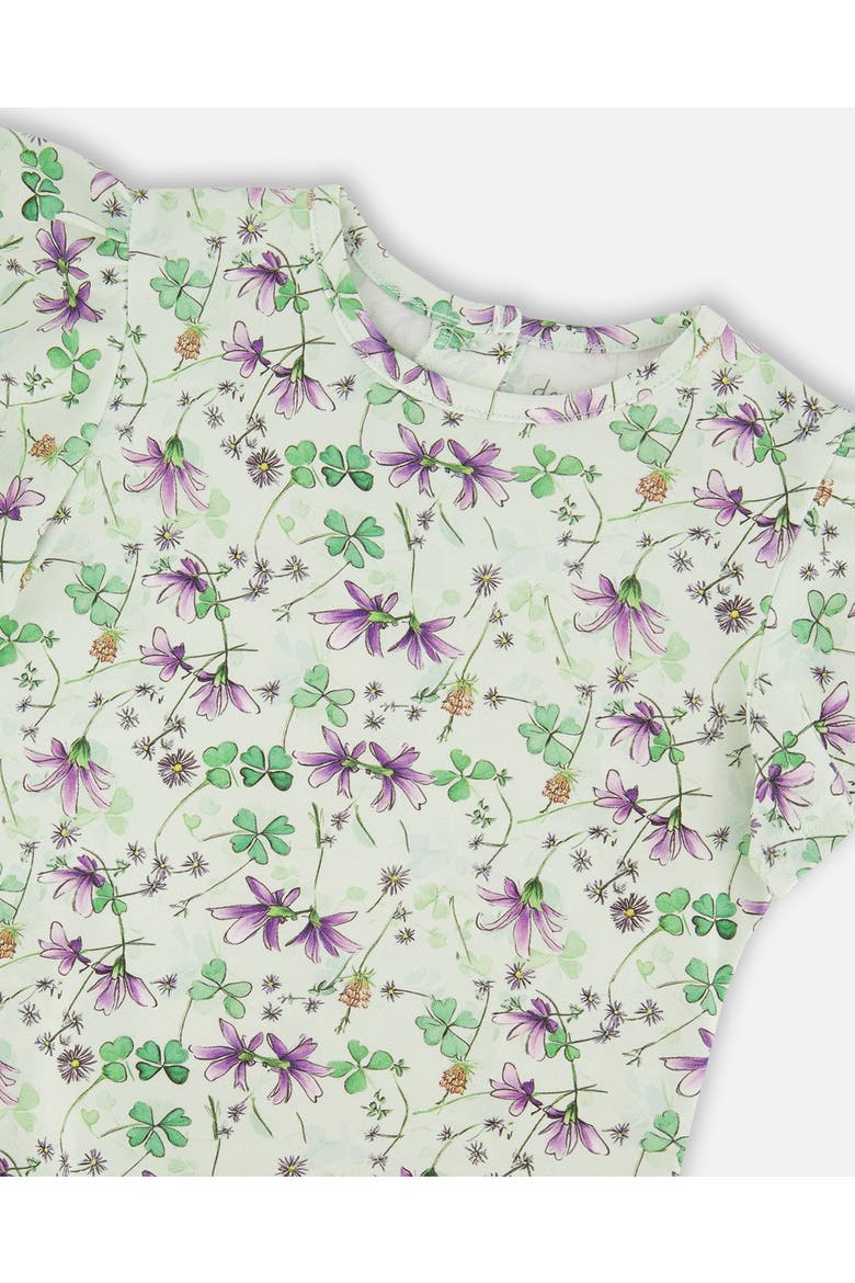 Jersey Flutter Sleeves Printed Flowers T-Shirt, Alternate, color, Green Floral Print
