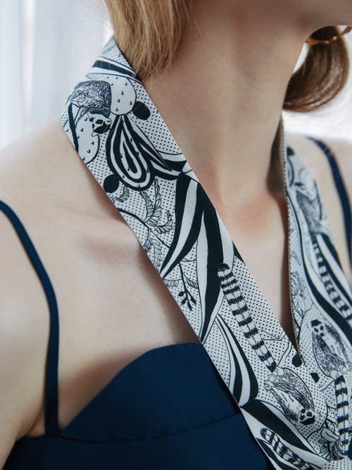 Lost Pattern Nyc "madagascar" Silk Skinny Scarf In White