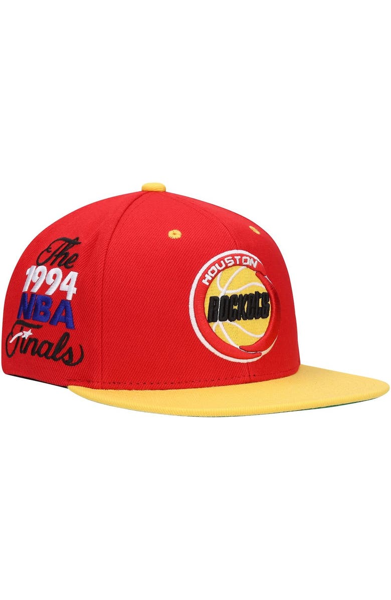 Mitchell & Ness Men's Mitchell & Ness Red/Yellow Houston Rockets Hardwood Classics 1994 NBA Finals XL Patch Snapback Hat, Main, color, 