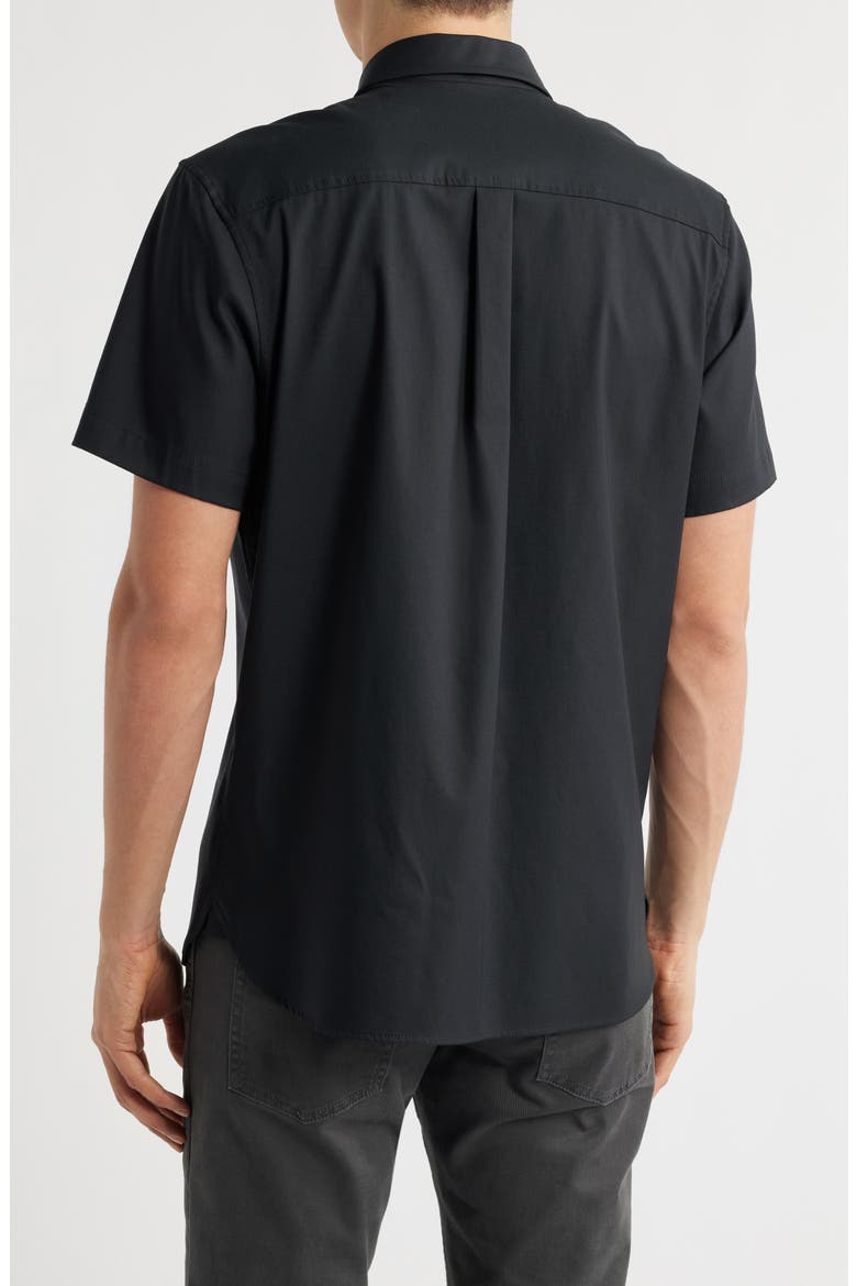 Solid Short Sleeve Stretch Button-Up Shirt, Alternate, color, BLACK