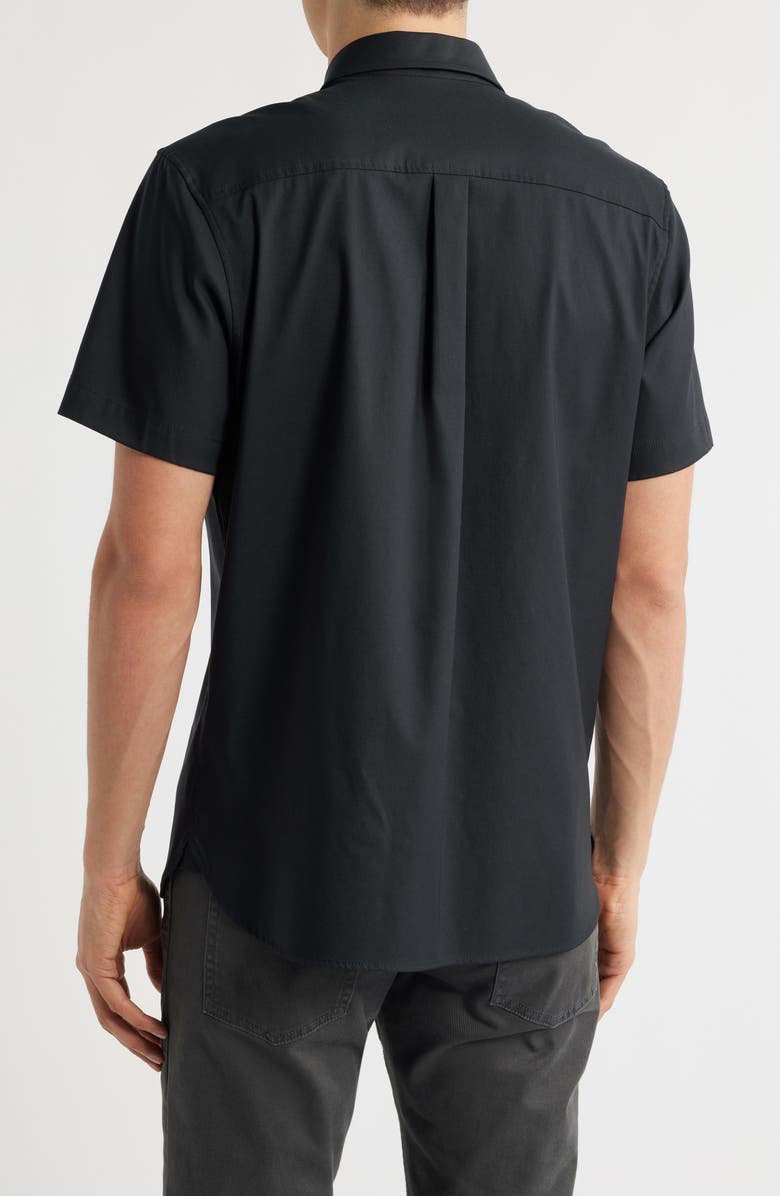 Nordstrom Solid Short Sleeve Stretch Button-Up Shirt, Alternate, color, Black