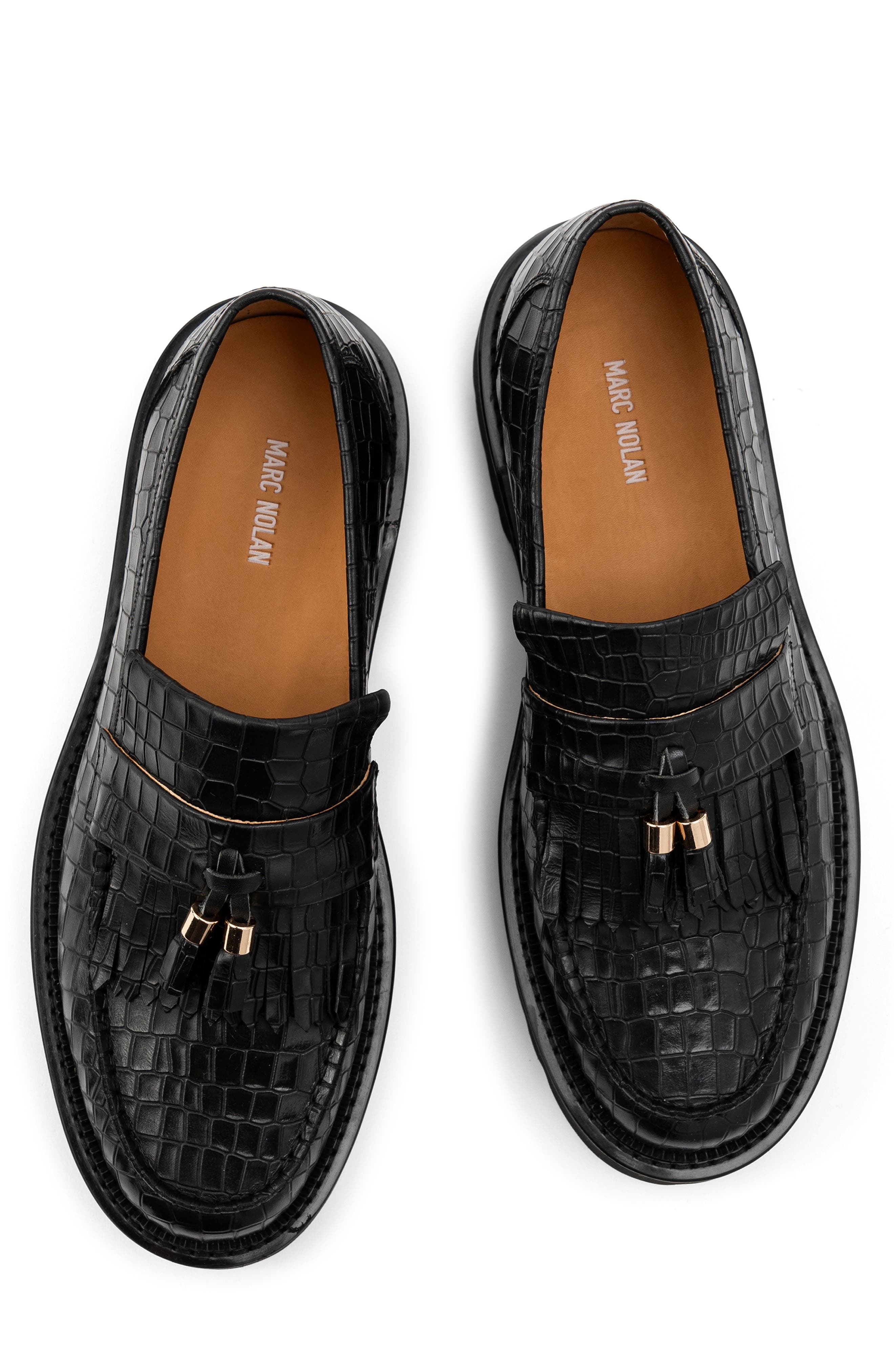 MARC NOLAN Journey Croc Embossed Tassel Loafer, Alternate, color, Black Croc Emobossed