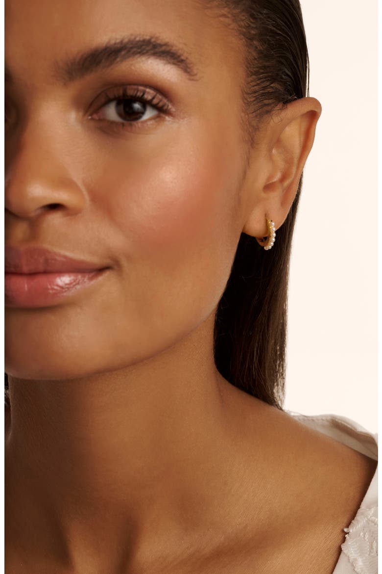 Persia Faux Pearl Huggie Earrings, Alternate, color, GOLD TONE PEARL