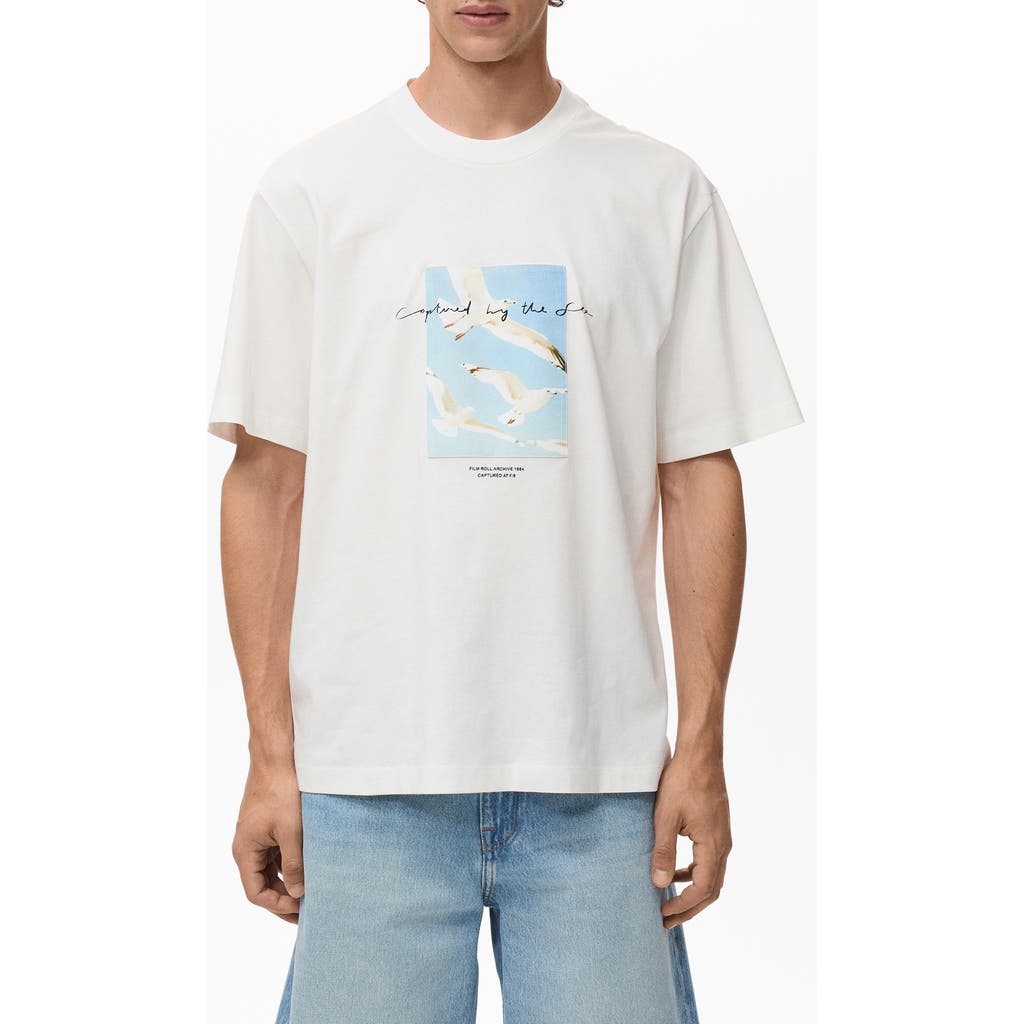 Mango Relaxed Fit Graphic T-shirt In White