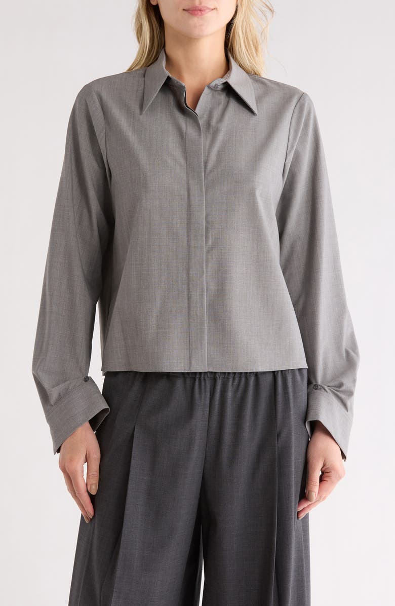 TWP Button Me Up Stretch Virgin Wool Shirt, Main, color, Medium Heather Grey