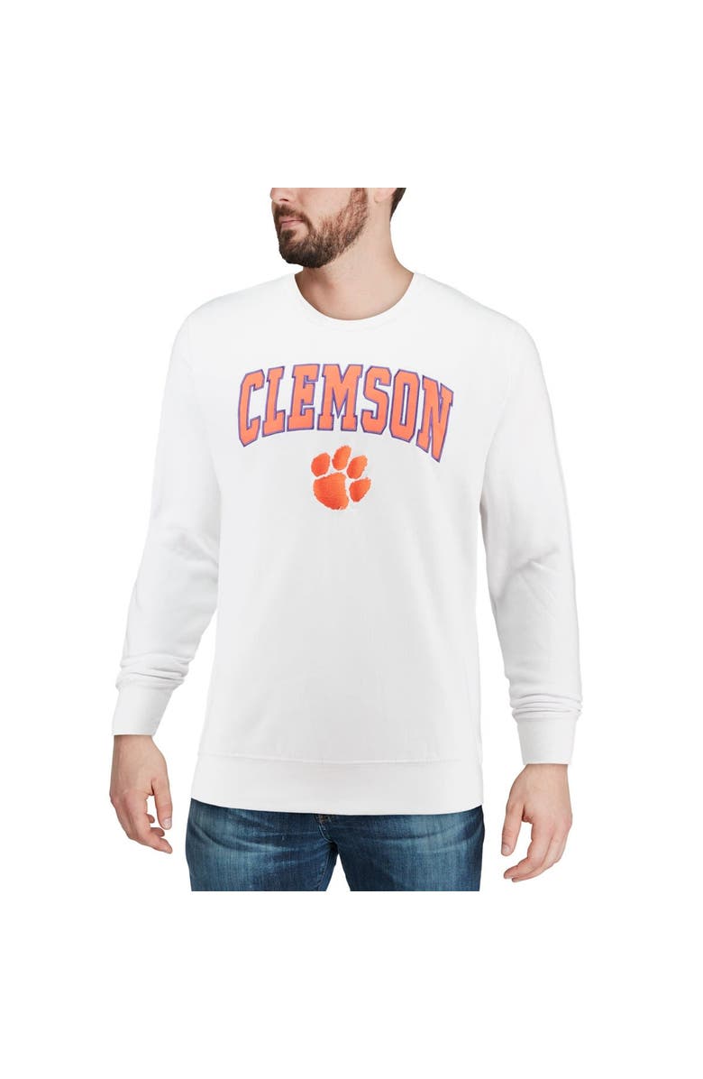 COLOSSEUM Men's Colosseum White Clemson Tigers Arch & Logo Crew Neck Sweatshirt, Alternate, color, White