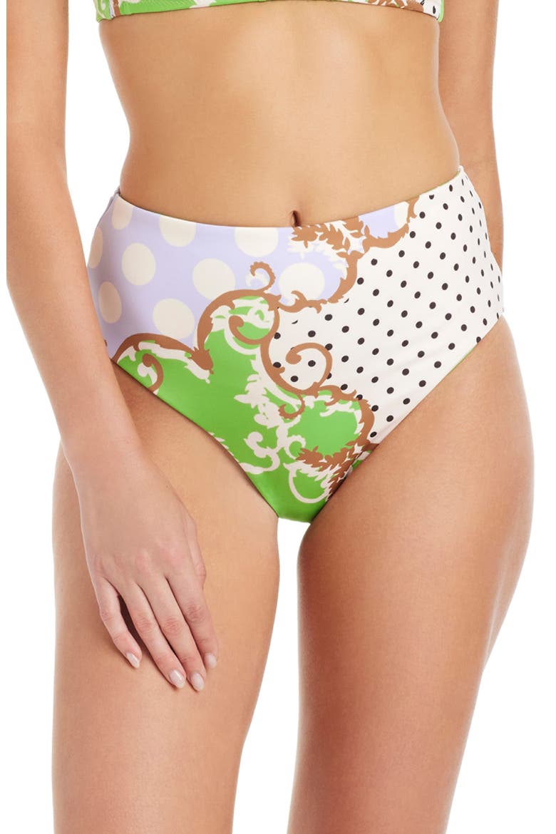 Reversible High Waist Swim Bottoms, Main, color, GREEN MULTI