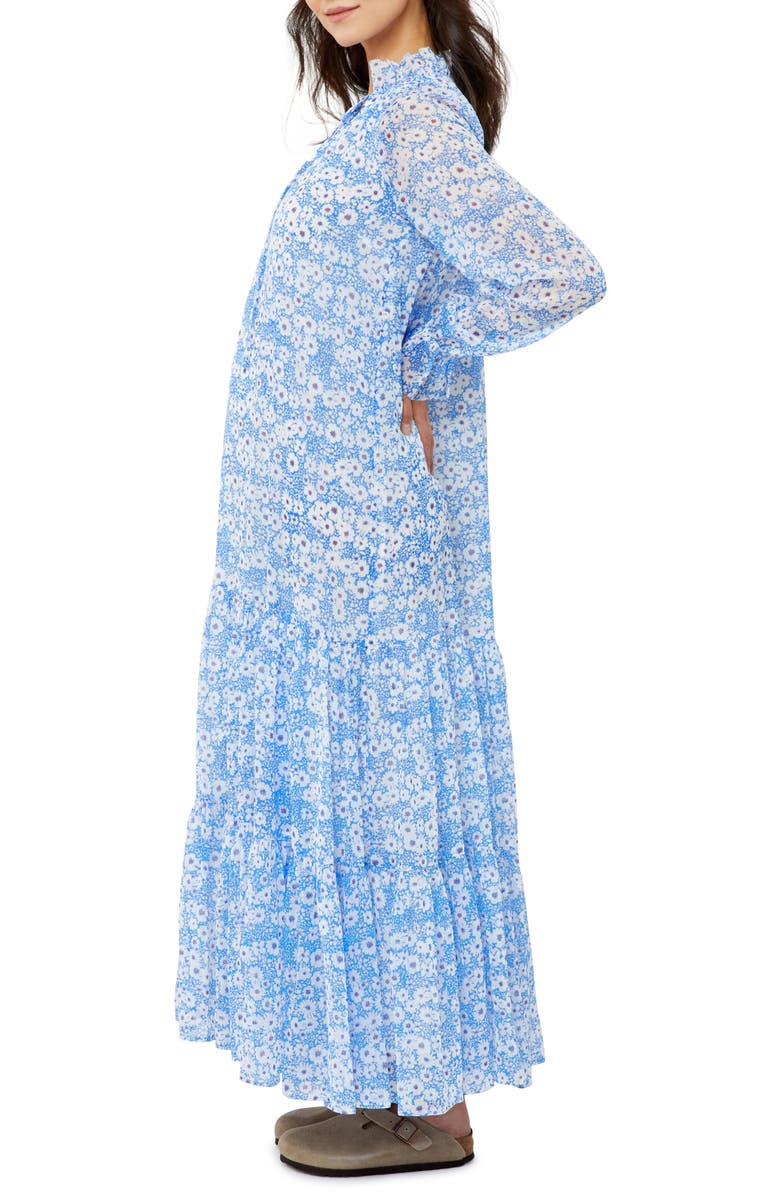 A PEA IN THE POD Floral Long Sleeve Crinkle Chiffon Maxi Maternity Dress, Alternate, color, White Blue Floral