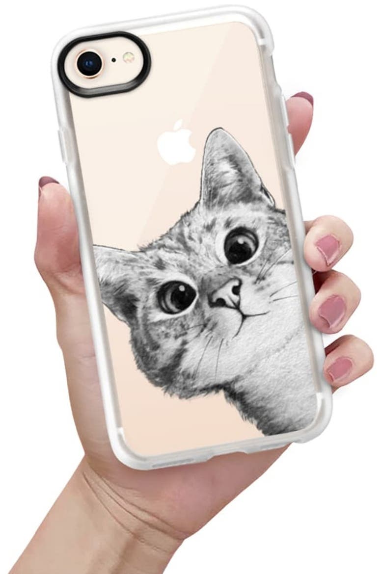 Peekaboo Cat iPhone Case, Alternate, color, BLACK / WHITE