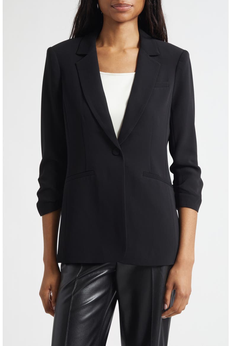Khloe Ruched Sleeve Blazer, Main, color, BLACK