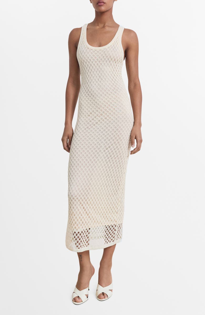 MANGO Sleeveless Crochet Midi Dress, Main, color, Ecru