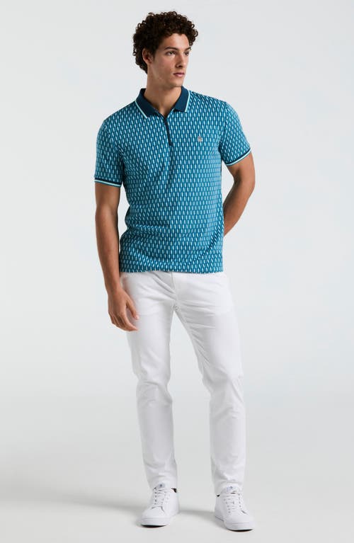 Original Penguin Geometric Jacquard Tipped Zip Polo In Mosaic Blue