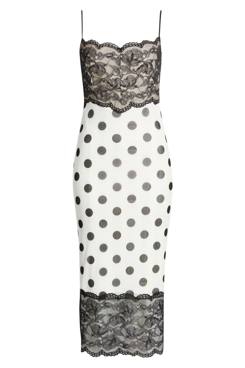 Pomi Lace Trim Midi Dress, Alternate, color, HOT DOTTY