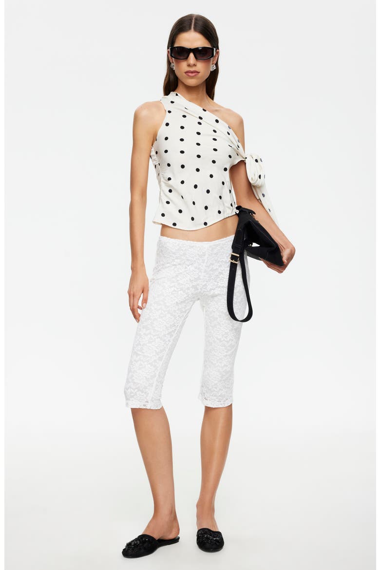 Revival Polka Dot Cutout Tie Off the Shoulder Top, Alternate, color, CREAM POLKA
