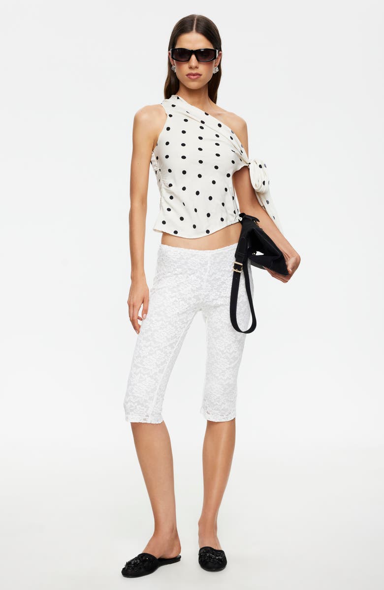 LIONESS Revival Polka Dot Cutout Tie Off the Shoulder Top, Alternate, color, Cream Polka