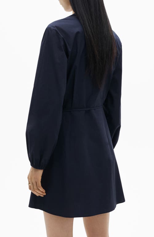 Mango Long Sleeve Cotton Wrap Minidress In Blue