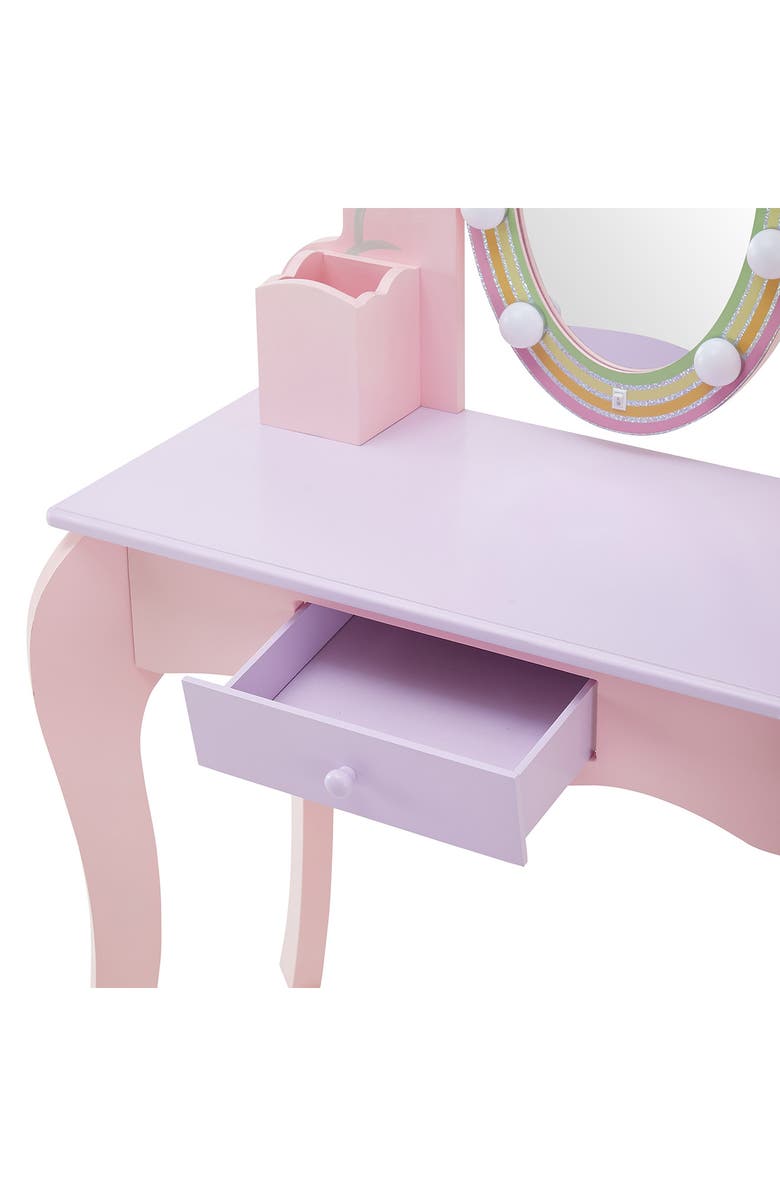 Teamson Kids Fantasy Fields Little Princess Rapunzel Vanity Play Set with LED Mirror, Alternate, color, Pink