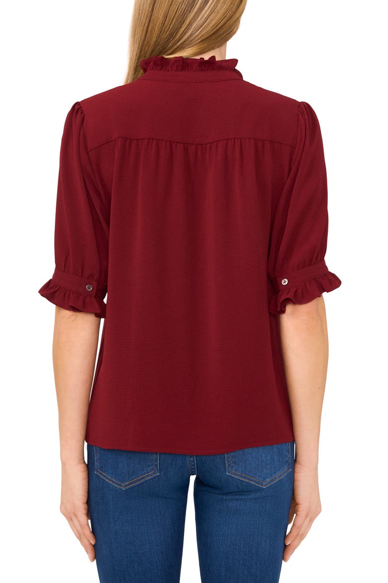 V-Neck Button-Up Shirt, Alternate, color, CLARET RED