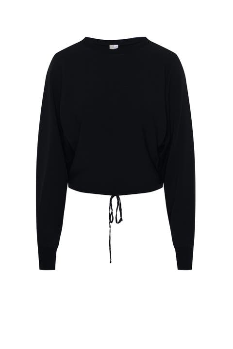 Dolman Crop Cord Hem Horizontal Knit Top