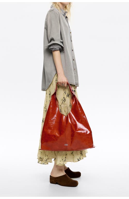 Bimba Y Lola Leather Maxi Bikini Paper Bag In Orange