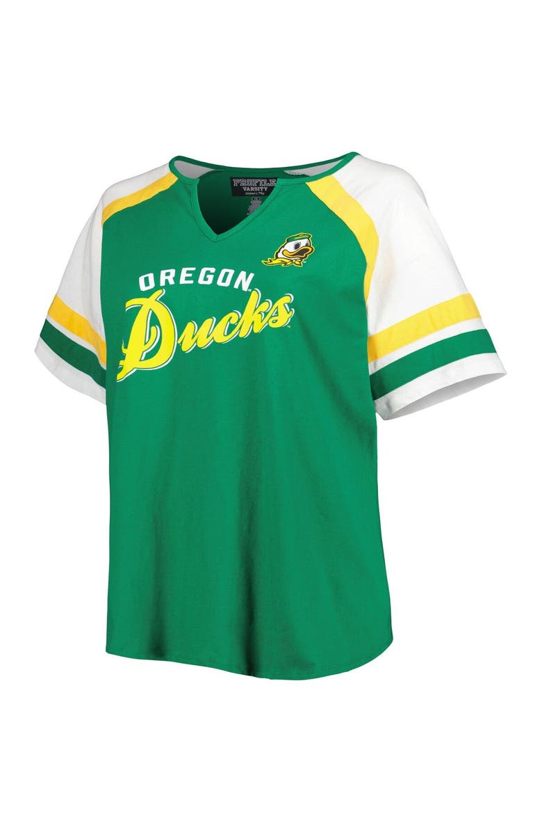 PROFILE Women's Green Oregon Ducks Plus Size Arch Raglan Notch Neck T-Shirt, Alternate, color, 