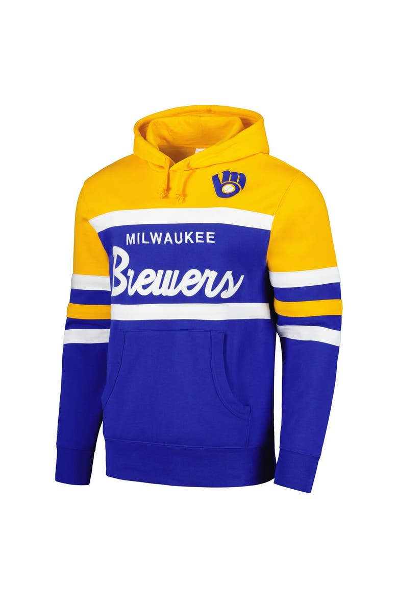 Men's Mitchell & Ness Royal/Gold Milwaukee Brewers Head Coach Pullover Hoodie, Alternate, color, Royal