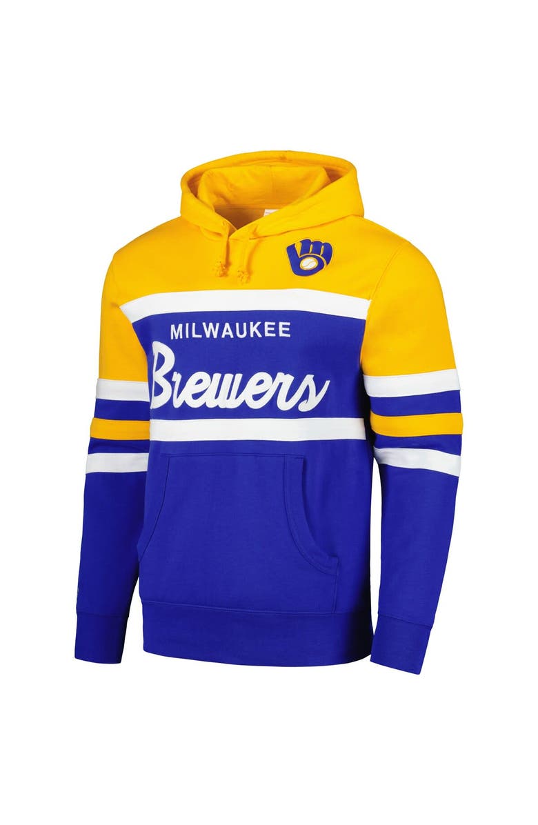 Mitchell & Ness Men's Mitchell & Ness Royal/Gold Milwaukee Brewers Head Coach Pullover Hoodie, Alternate, color, 