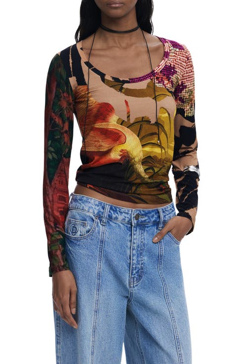 Abstract Print Scoop Neck T-Shirt