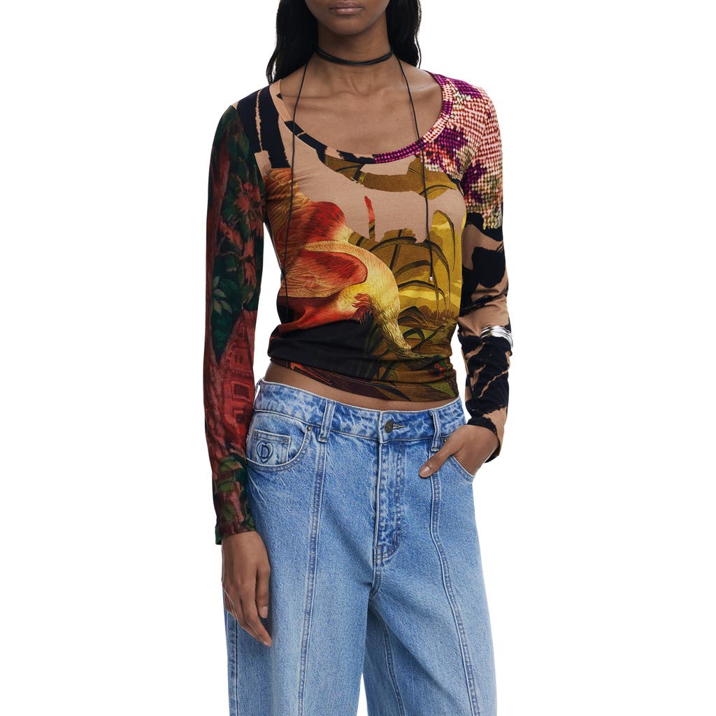 Desigual Abstract Print Scoop Neck T-shirt In Multi