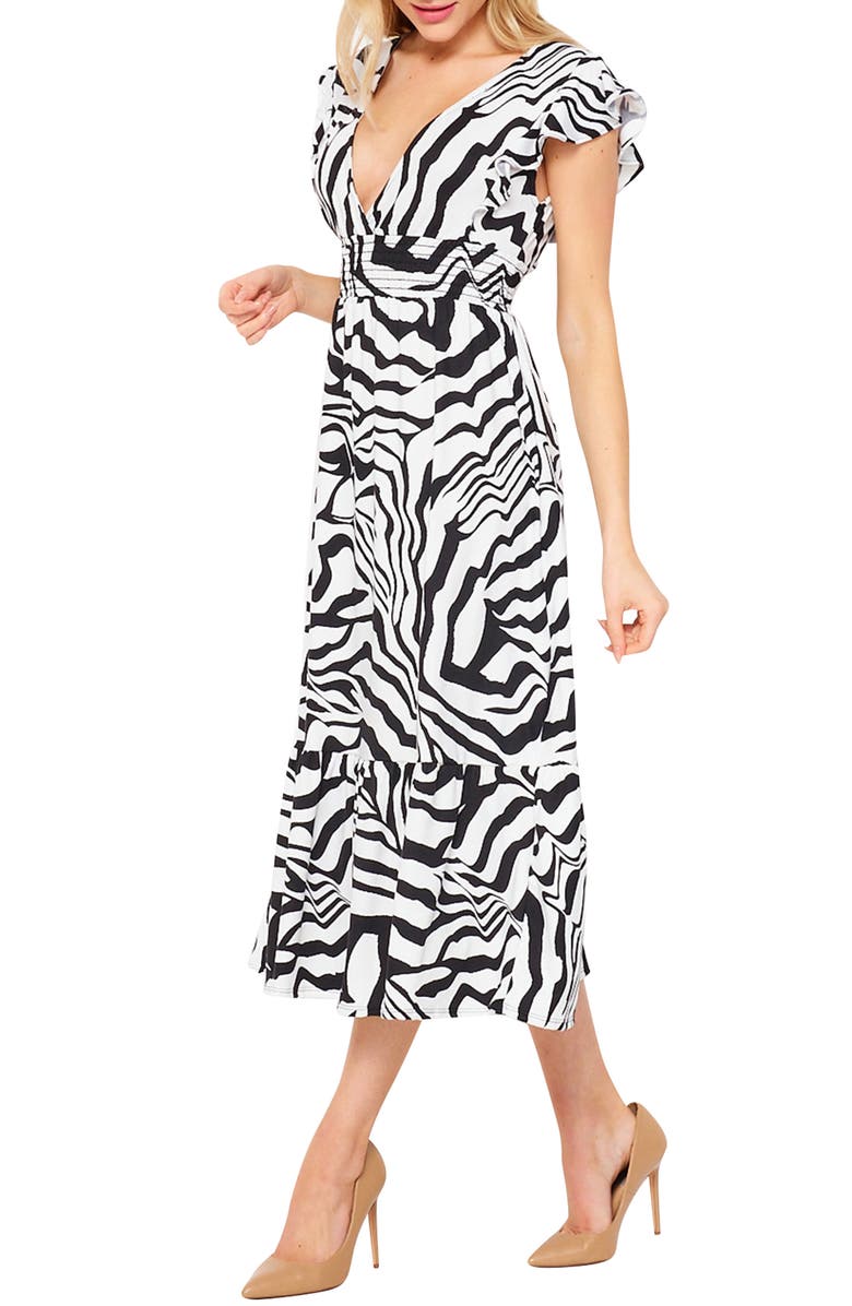 Velvet Torch Smock Waist Ruffle Sleeve Midi Dress, Alternate, color,