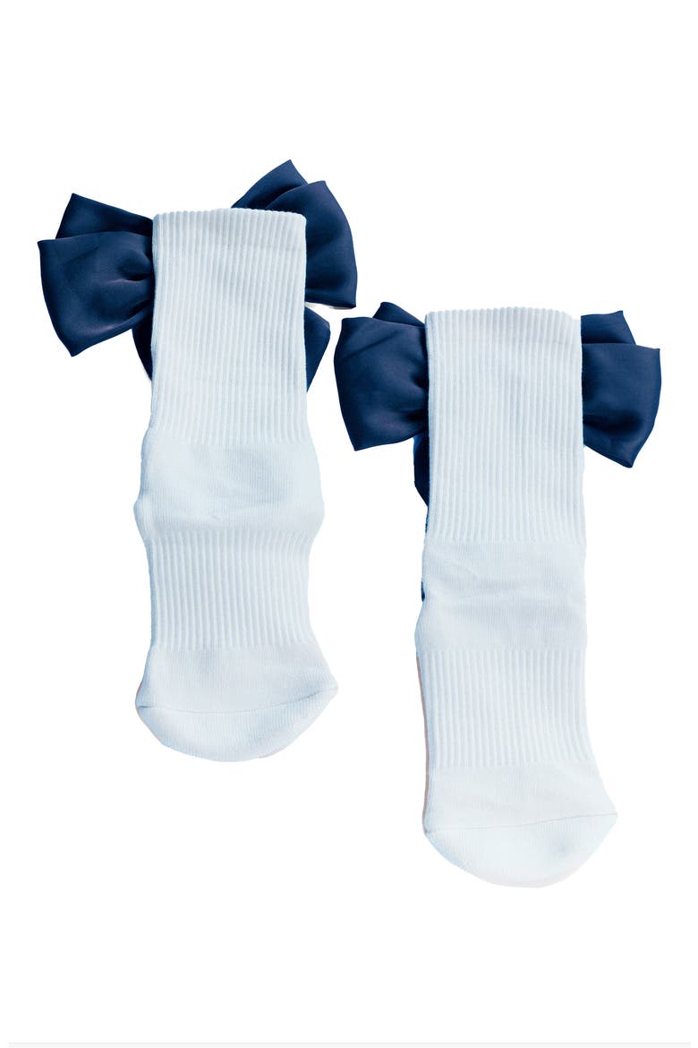 Anna Bow No-Slip Grip Crew Socks, Alternate, color, LIGHT BLUE/NAVY