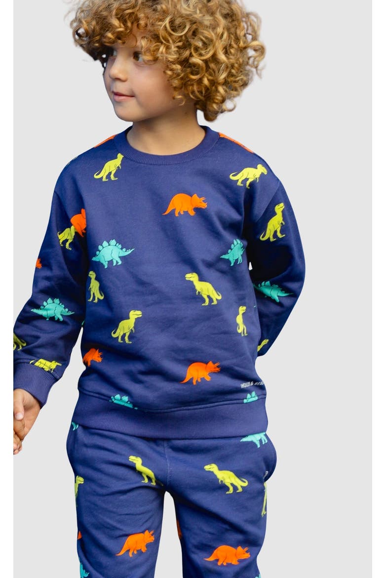 Dinosaur Cotton Crew Neck Sweatshirt, Main, color, Blue