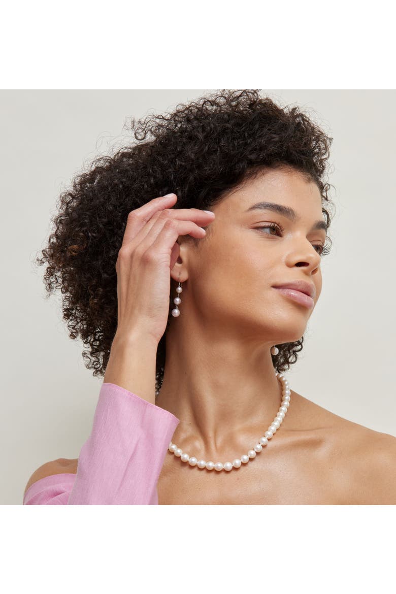 White Akoya Pearl Triple Drop Earrings, Alternate, color, White Gold