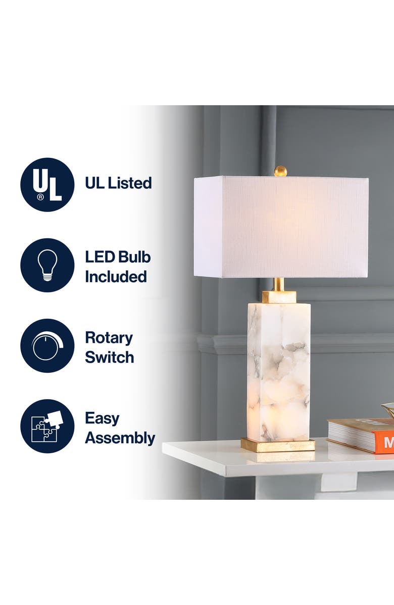JONATHAN Y Elizabeth 27.5" Contemporary Coastal Alabaster LED Table Lamp, White/Gold Painting, Alternate, color, 