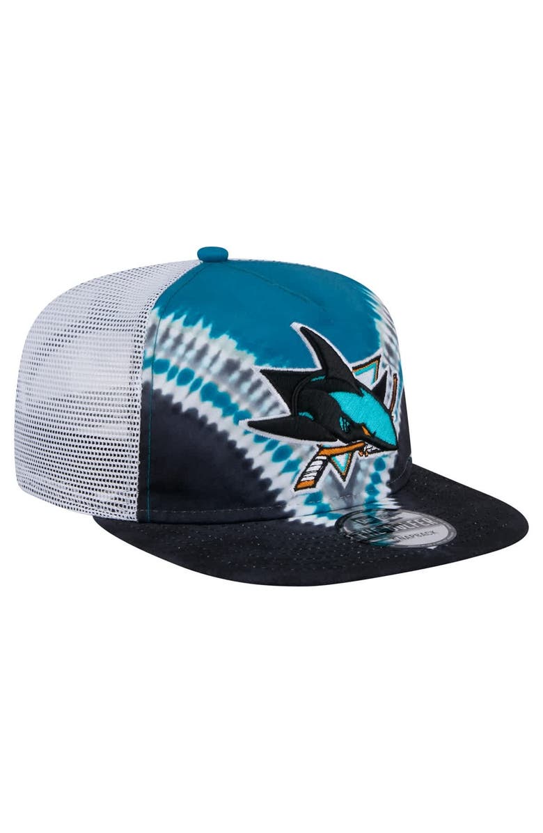 New Era Men's New Era Black/Teal San Jose Sharks Throwback V-Dye Adjustable Golfer Hat, Alternate, color, Black
