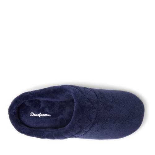 Dearfoams Darcy Quilted Cuff Velour Clog Slipper In Peacoat