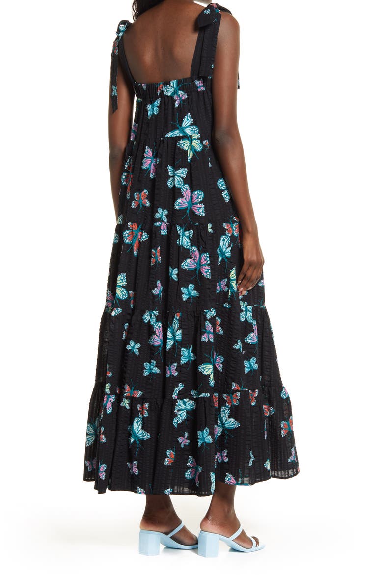 Cristina Martinez Print Tiered Sundress, Alternate, color, BLACK BUTTERFLY BEAUTY