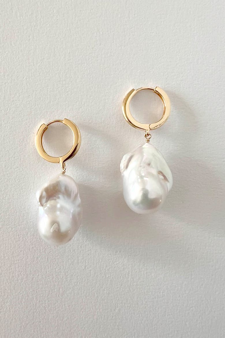 Baroque Pearl Huggies 18k On Sterling, Alternate, color, Gold