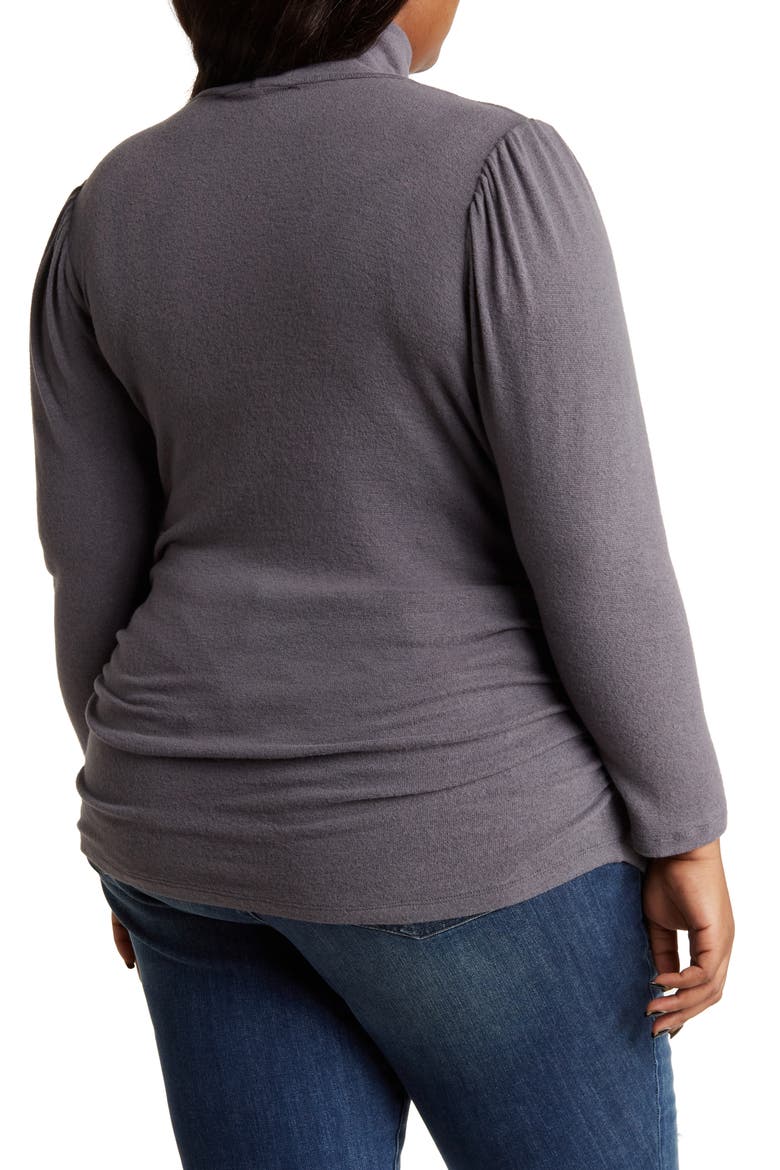 Turtleneck Long Sleeve Ruched Top, Alternate, color, CHARCOAL