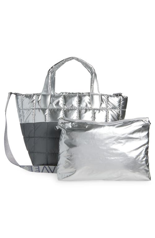 Veecollective Medium Porter Quilted Recycled Nylon Tote In Silver