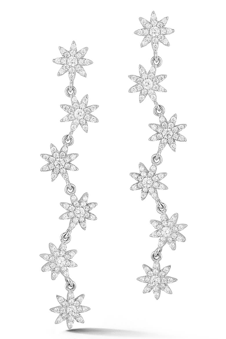 Sterling Silver & CZ Star Drop Earrings, Main, color, SILVER