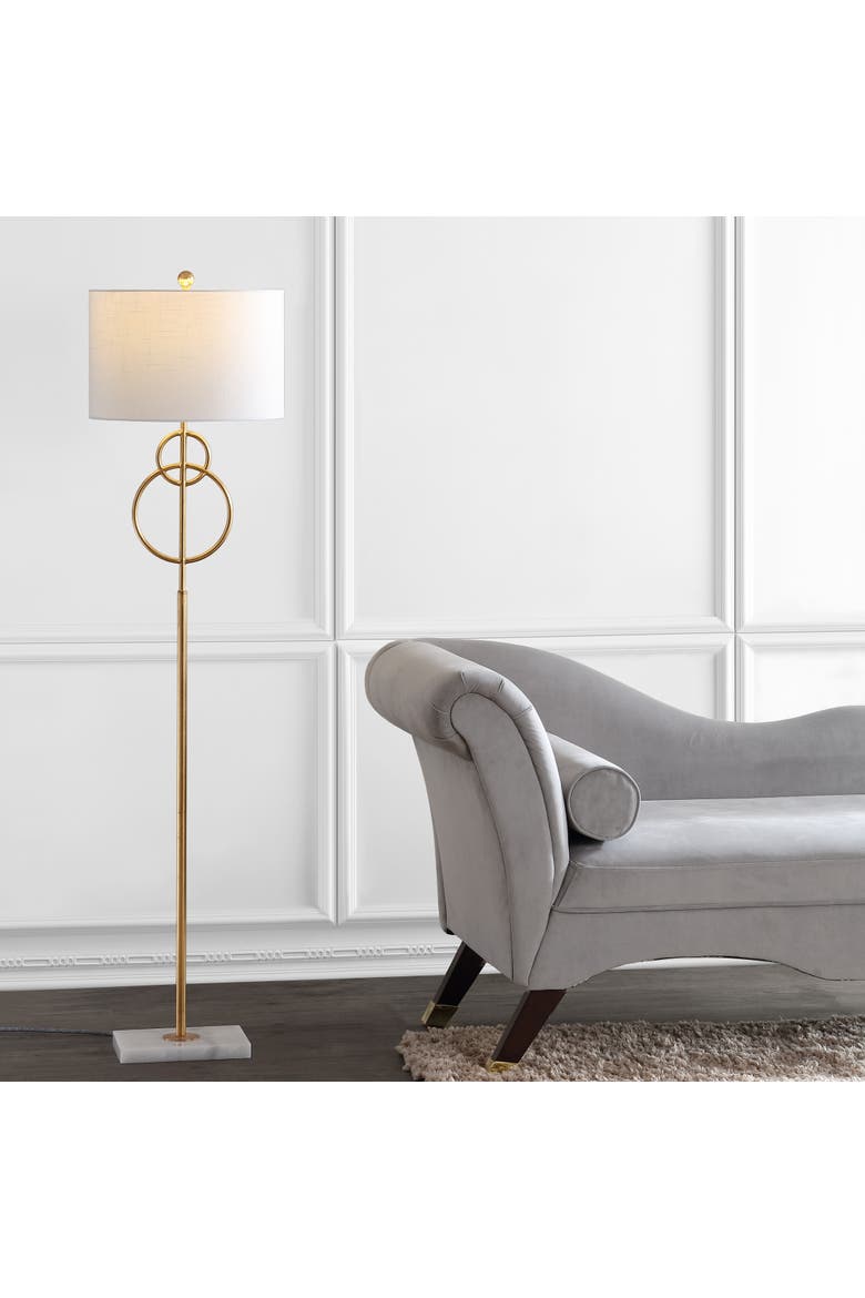 Haines Modern Circle Marble/Metal LED Floor Lamp, Main, color, Gold Leaf/White